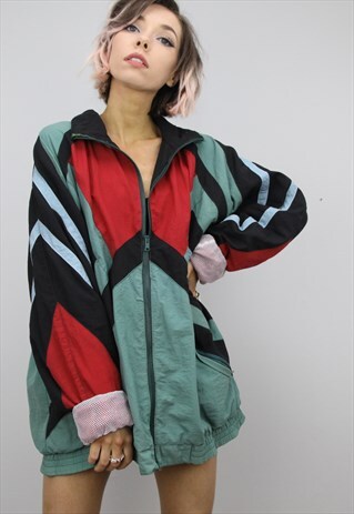 VINTAGE 80S 90S OVERSIZED SHELL SUIT FESTIVAL JACKET