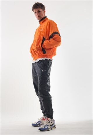 VINTAGE NIKE JACKET AND PANTS 90S ORANGE BLACK BIG LOGO