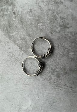 Solid Sterling Silver Bali hoop earrings
