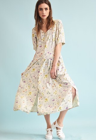 VINTAGE 90'S RETRO FLORAL PRINT MOMS MIDI DRESS