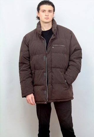 1990'S VINTAGE VELOUR PUFFER COAT IN BROWN