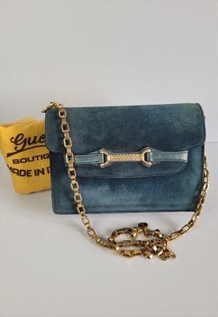 Authentic Gucci Vintage Turquoise / Teal Suede and Leather