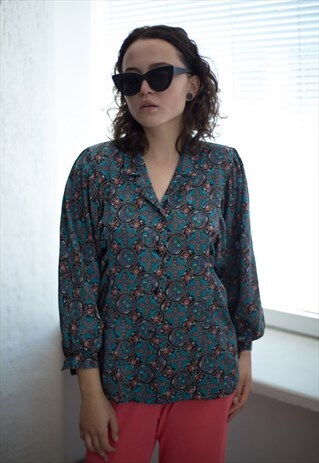 VINTAGE 80'S MULTICOLOUR PATTERNED BLOUSE