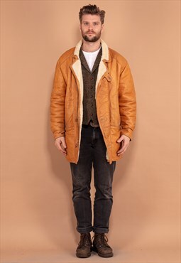 Vintage 80's Men Oversized Sheepskin Coat in Brown