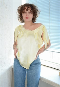 Vintage DEADSTOCK Yellowish Lace Details Top