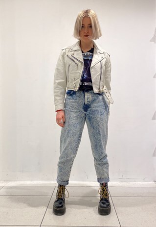 WHITE CROPPED LEATHER JACKET