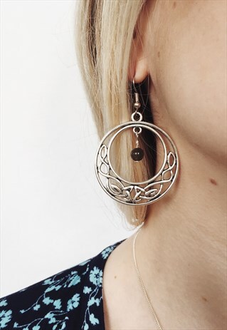 HANDMADE TIGER EYE CIRCLE CHARM EARRINGS