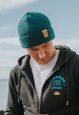 Engineered rib knit Beanie Hat in Teal