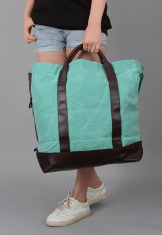 LARGE WAXED CANVAS LEATHER SHOPPING BAG