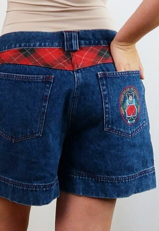 VINTAGE 90'S TEDDY BEAR PATCH DENIM OVERSIZED SHORTS