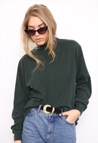 VINTAGE 90S GREEN POLO HIGH TURTLE NECK TOP
