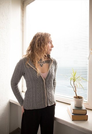 VINTAGE 80'S GREY WOOL KNITTED CARDIGAN