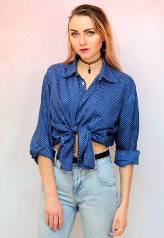 1980S VINTAGE OVERSIZED PURE SILK POLKA DOT SHIRT