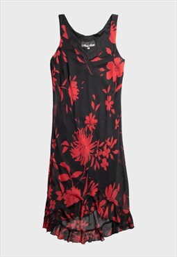 Black and red '90s floral dress 