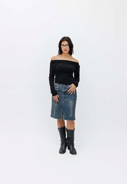 Vintage Y2K Stone Washed Denim Midi Skirt