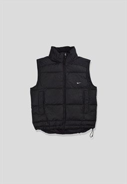 Vintage 00s Nike Embroidered Logo Puffer Gilet in Black