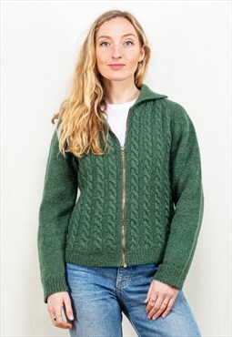 Vintage 70's Chunky Cable Knit Cardigan in Green