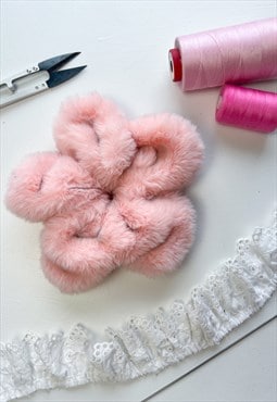 Pink Faux Fur Oversize Flower Scrunchie