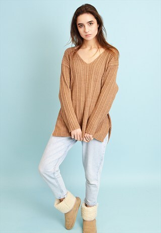 90'S RETRO OVERSIZED MOMS KNITTED NEUTRAL JUMPER TOP