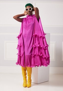 THORNBERRY Pink Maxi Premium Loose Plisse Dress Elegant