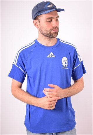 ADIDAS MENS VINTAGE T-SHIRT TOP MEDIUM BLUE 90S