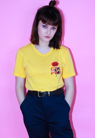 GRL PWR ROSE LOGO GOLD T SHIRT TOP GIRL POWER