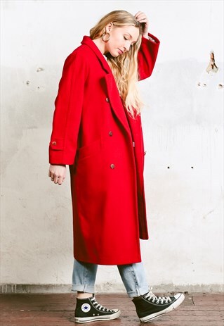 VINTAGE 80S BOLD RED WOOL MIDI COAT