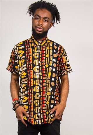 90'S VINTAGE ABSTRACT PATTERN SHORT SLEEVE SHIRT