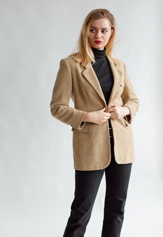 VINTAGE 80S MINIMAL FITTED JACKET IN TAN