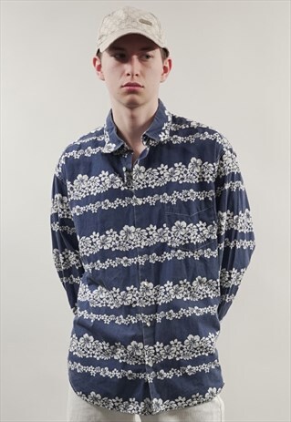 VINTAGE 90'S BLUE HAWAIIAN PRINT SHIRT