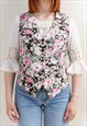 VINTAGE 70S COTTAGE BUTTON UP V-NECK MULTI FLORAL WOMEN VEST