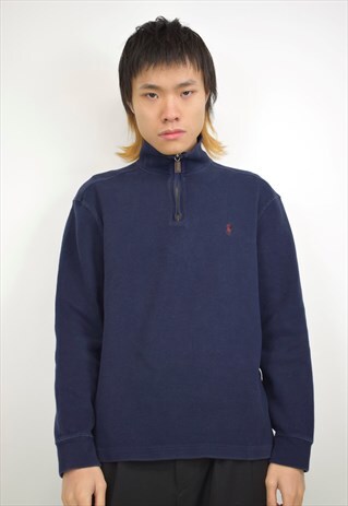VINTAGE 90S POLOP RALPH LAUREN NAVY 3/4 ZIP JUMPER