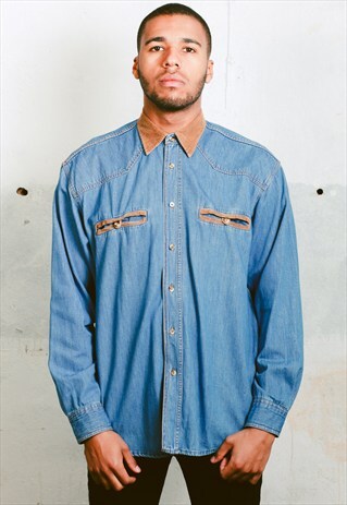 VINTAGE DENIM SHIRT WITH CORDUROY SHIRT