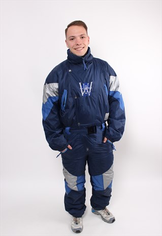 90s one piece ski suit, vintage men snowsuit retro 