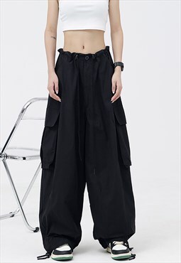 Spring & Summer Drape Cut Cargo Pants in Black