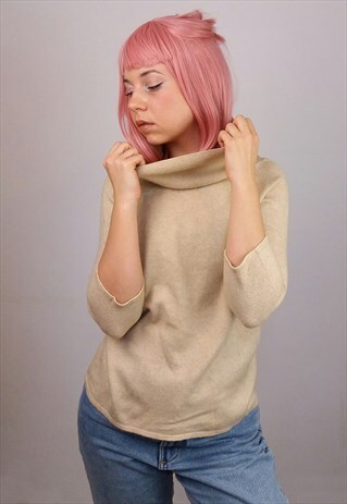 VINTAGE 70'S HIGH NECK WOOL AND MOHAIR KNIT JUMPER