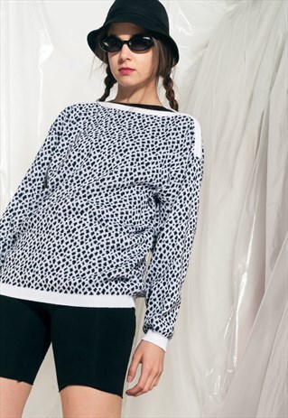 VINTAGE JUMPER 80S DALMATIAN PATTERN MONOCHROME KNIT SWEATER