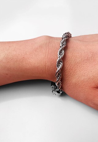 8MM TWIST SNAKE ROPE CHAIN BRACELET - SILVER
