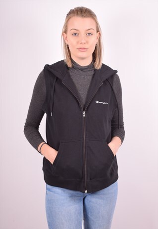 CHAMPION WOMENS VINTAGE HOODIE JACKET SLEEVELESS LARGE BLACK