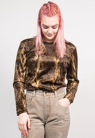 VINTAGE 90'S BROWN ANIMAL PRINT VELVET TOP