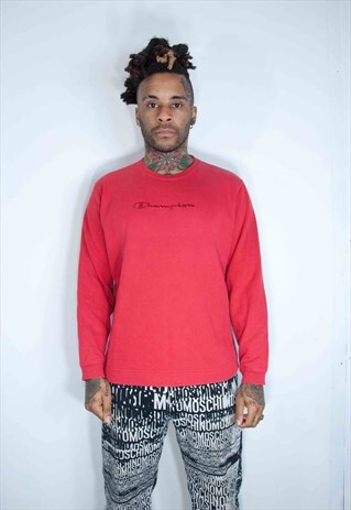 CHAMPION RED EMBROIDED SWEATSHIRT