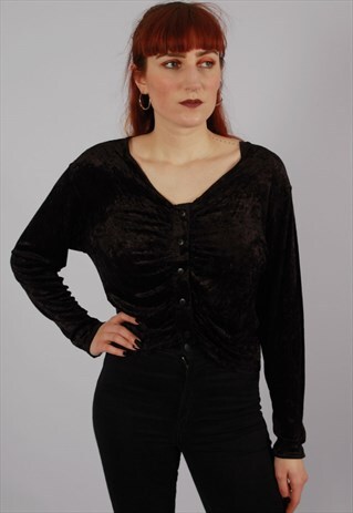 VINTAGE 80S CRUSHED VELVET CROPPED CARDIGAN TOP