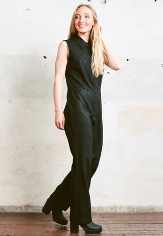 VINTAGE 80S BLACK SNAKESKIN JUMPSUIT