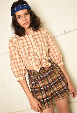 70'S RETRO TARTAN CHECKED PARIS CHIC SHIRT TOP