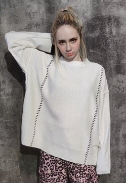 Distressed knitwear sweater reworked rip knit jumper white