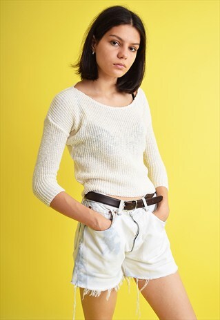 90'S RETRO OFF-WHITE SCANDI KNIT JUMPER TOP