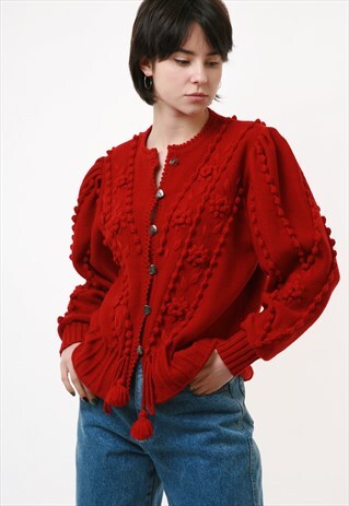 60S VINTAGE AUSTRIAN POPCORN WOOL HAND KNITE CARDIGAN 2659