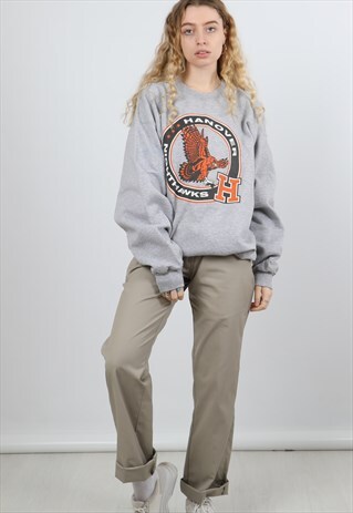 VINTAGE CHAMPION LARGE GREY PRINTED SWEATSHIRT