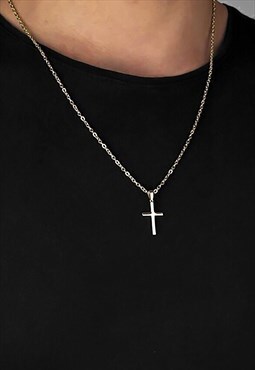 16" Small Cross Crucifix Pendant Necklace Chain - Gold
