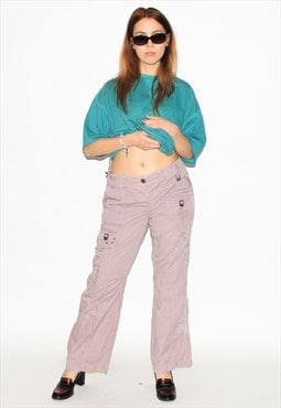 Vintage Y2K embroidered cargo trousers in light pink